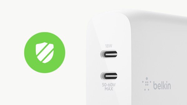 Củ sạc Belkin cho phép sạc 2 máy cùng lúc với công suất tối đa là 68W